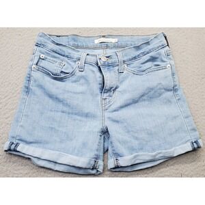 Levi's Mid‎ Length Jean Shorts Womens 27 Blue Denim Cuffed Red Tab 5-Pocket